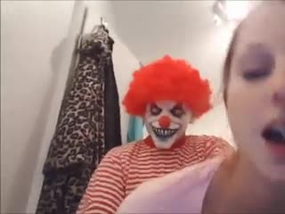 Horror Clown takes a young brunette
